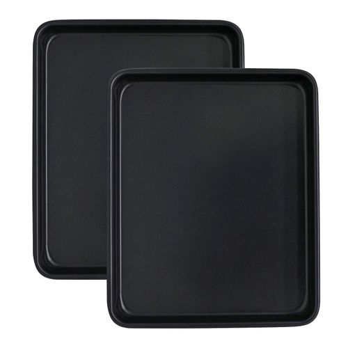 Toaster Oven Pans Set of 2, Shinsin 11-Inch Nonstick Baking Sheet Pans and Trays, 1/8 Thicker Replacement Small Baking Tray Accessories for Cookie, Non Toxic and Easy Clean and Diswasher Safe,Black