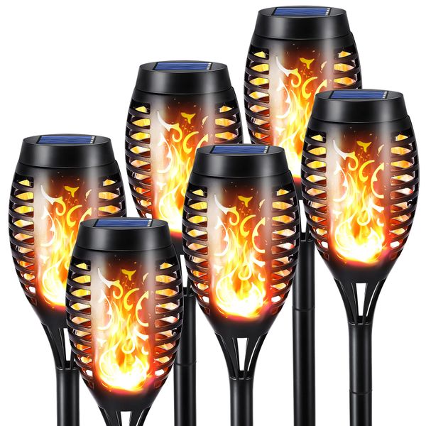 Toodour Solar Torch Flame Lights, 6 Pack Solar Lights Outdoor with Flickering Flame, Waterproof Solar Pathway Lights Landscape Decoration Lighting for Garden, Lawn, Yard, Outdoor Decorations