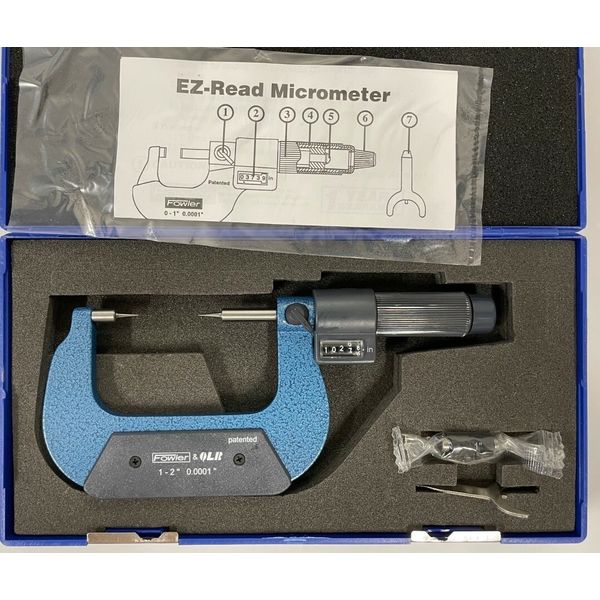 Fowler 52-226-662-0 EZ-Read Digital Counter Point Micrometer, 1-2" Range, .0001"