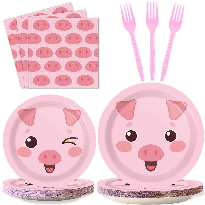 96 Pcs Pig Birthday Tableware Set Pink Pig Plates Napkins Farm Animal ...