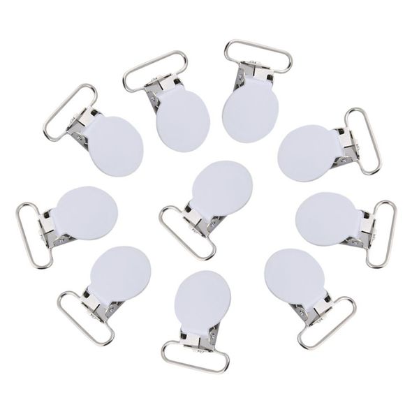 Metal Dummy Clips, 10Pcs Round Dummy Chain Clips Braces Clips, Pacifier Clips Suspender Clips, for Baby Pacifiers, Bib Clips, DIY Crafts (White)