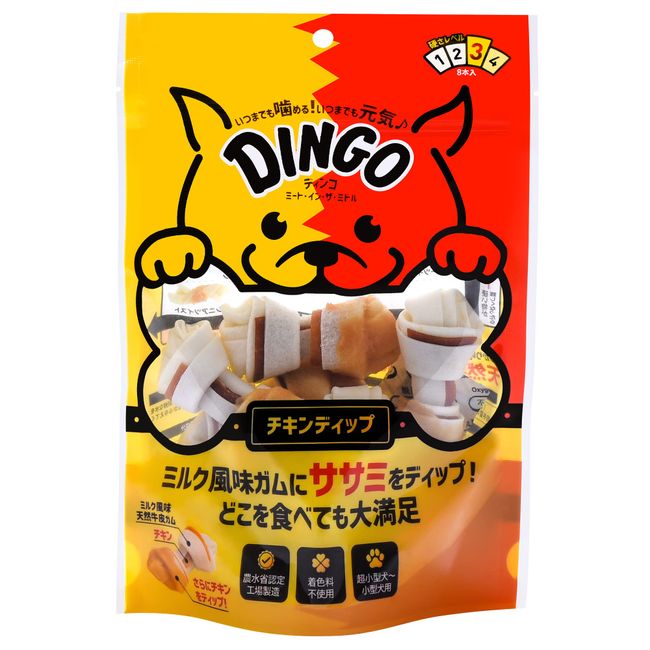 Dingo, Meat in the Middle, Dog Treat, Chicken Dip Milk-Flavor, 8 Pieces, Beefhide, Chew, Chicken Fillet