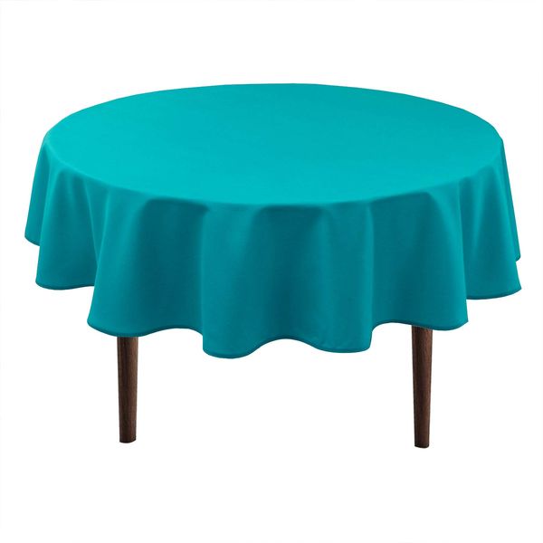 Hiasan Round Tablecloth 80 Inch - Waterproof Stain Resistant Spillproof Polyester Fabric Table Cloth for Dining Room Kitchen Party, Turquoise