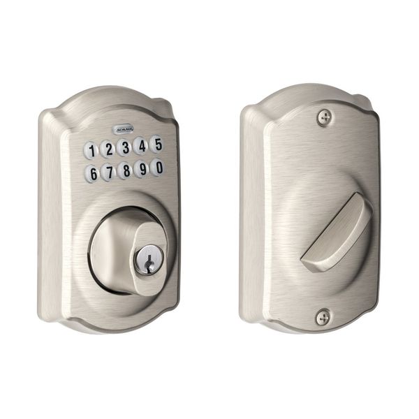 Schlage BE365 V CAM 619 Camelot Keypad Deadbolt, Electronic Keyless Entry Lock, Satin Nickel