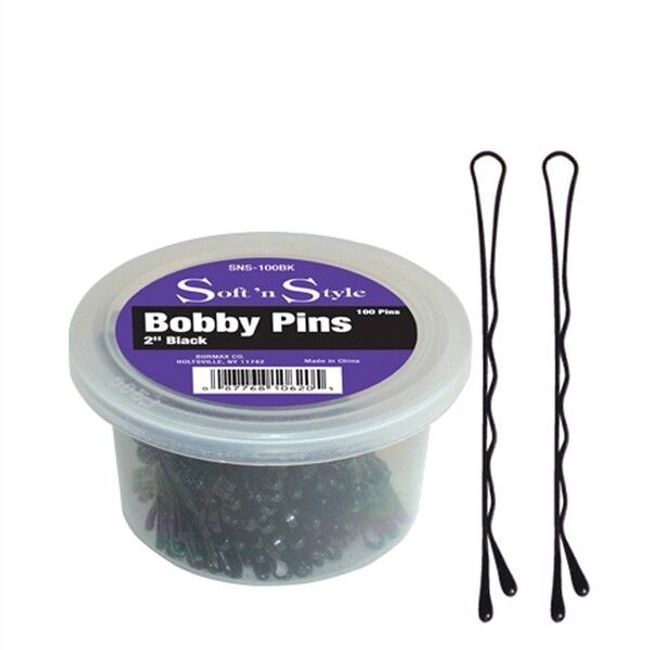 ST-SNS-100BK BARBER SALON BEAUTY SOFT N STYLE HAIR BOBBY PINS - 100 PC BLACK