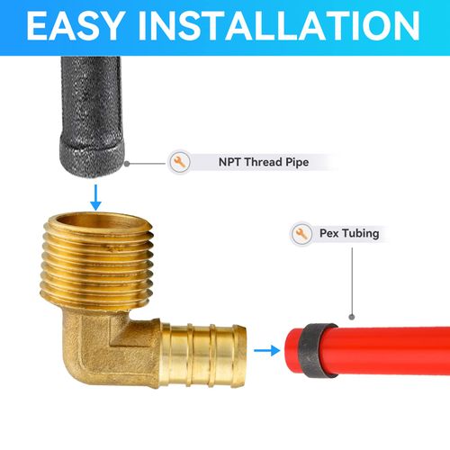 GUOFIS 5 Pack PEX Fittings,Pex 1/2"x 3/4" Male Threaded NPT Elbow Barb Crimp Brass Fitting,1/2 Inch F1807 Male Elbow for Pex Pipes in Plumbing Jobs(PEX1807103-5Pack)
