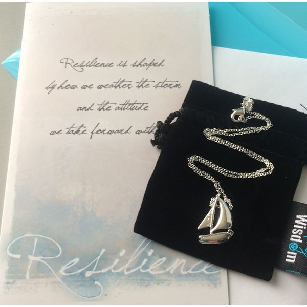 Smiling Wisdom - Resilience Storm Sailboat Gift Set - You Have the Strength to Overcome Adversity - 925 Silver Plated Sailboat - Grief - Woman Pendant Necklace for Her