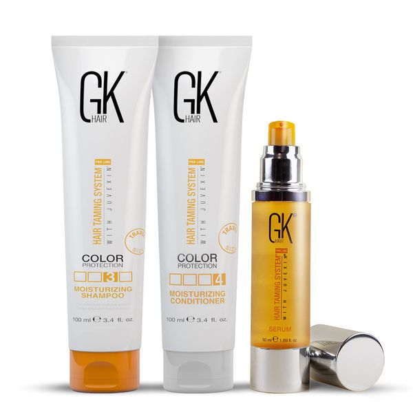 GK HAIR Global Keratin Moisturizing Shampoo and Conditioner Sets (3.4 Fl Oz/100ml) with Anti Frizz Serum Argan Oil (1.69 Fl Oz/50ml) for Dry Damaged Repair All Hair Types Sulfate Paraben Free