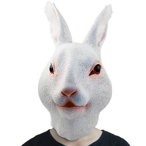 CreepyParty Rabbit Mask Animal Latex Full Head Realistic Masks Cute Fancy Dress for Halloween Carnival Costume Birthday Party
