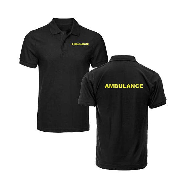 Embroiderd Rescue Polo Ambulance 911 Hospital Service Emergency Left Chest and Back Text Unisex Kids Adults Tee Top (Black, S, s)