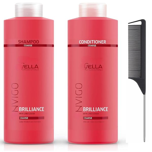 Brilliance Shampoo & Conditioner Set 33.8 Ounce For Coarse Hair Includes Black Steel Comb