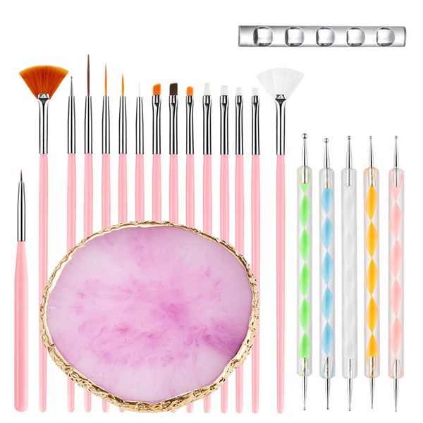 Nail Art Tools 22-piece Set, Resin Nail Art Palette, 2-way Acrylic Silicone Engraving Pen Dotting Pen Tools Nail Art Kit for Nail Art DIY Home Salon Makeup Display Board