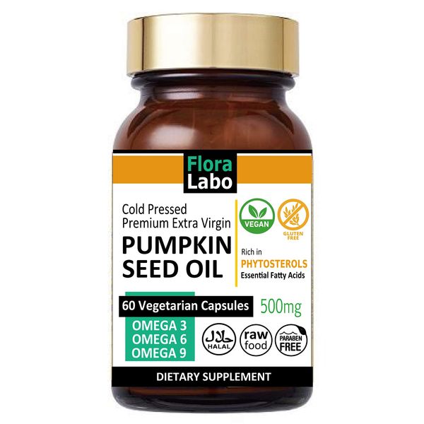 Pumpkin Seed Oil Supplement 500mg 60 Vegan Capsules | Cold Press Extra Virgin Biodynamic Farming | PUMPKIN SEED OIL VEGAN CAPSULES