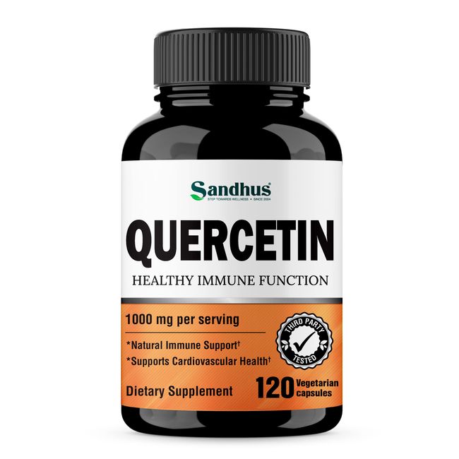 Sandhu's Quercetin 1000mg Per Serving Vegetarian Capsules Bioflavonoids Supports Immune Health & Cardiovascular Health, Respiratory Health 120 Count