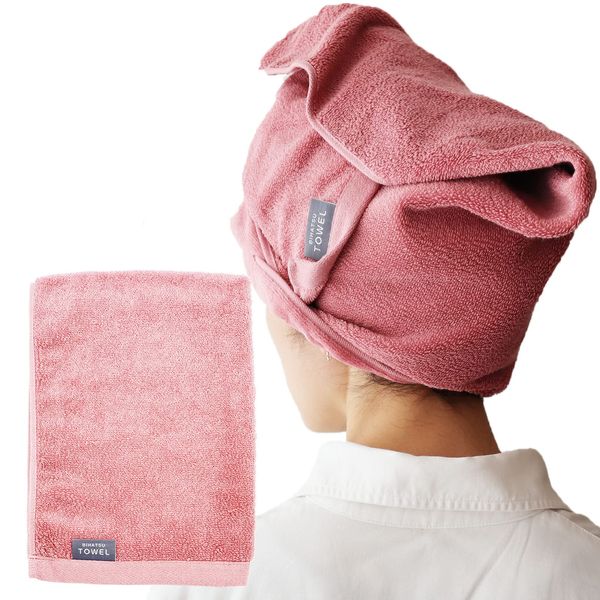 Hotman Hairdresser Collaboration Hair Care Dedicated 1 Second Towel, BIHATSU TOWEL Hair Towel, Hair Towel, 100% Cotton, Absorbent Towel, Towel Cap, Adult, Hair Turban, Hair Cap, Quick Drying, (Rose)