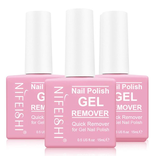 Nail Polish Remover, (3PCS) Gel Nail Polish Remover, Professional Removes Soak-Off Gel Nail Polish and UV Art Nail Lacquer, Don't Hurt Your Nails - 15Ml