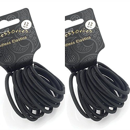 New 2 Sets of 12 Black Thick Snag Free Endless Hair Elastics Bobbles Hair Bands