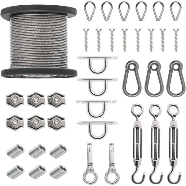 Byshun Globe String Light Suspension Kit 304 Outdoor Light Hanging Kit 164ft Stainless Steel Cable Light Guide Wire Rope with Turnbuckles and Hooks