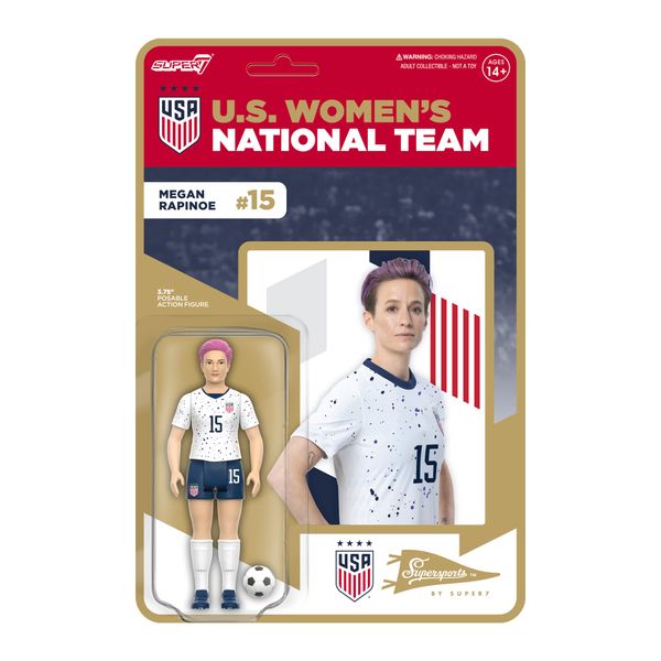 Super7 USWNT Soccer Megan Rapinoe - 3.75" U.S. Women's National Team Action Figure with Soccer Ball Accessory Sports Collectibles and Retro Toys