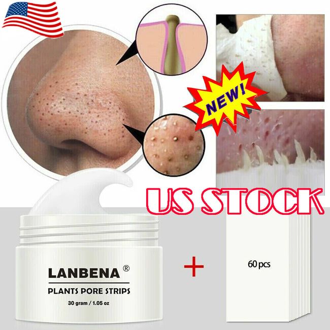 LANBENA Blackhead Remover Nose Pack Pore Black Peel Off Acne & 60x Paper Strips