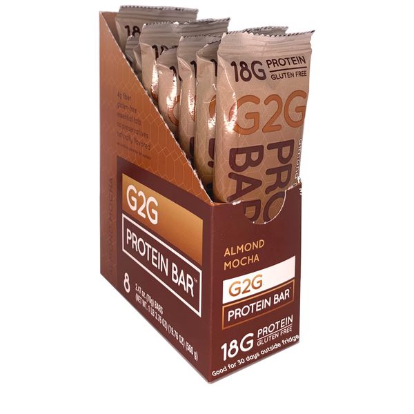 G2G Protein Bar, Almond Mocha, Real Food Ingredients, Refrigerated for Freshness, Healthy Snack, Delicious Meal Replacement, Gluten-Free, 8 Count (Pack of 8)