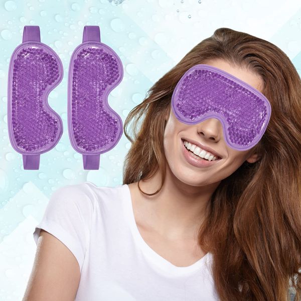 2 PCS Ice Eye Mask Reusable Hot Cold Therapy Gel Bead Eye Mask for Puffiness/Dark Circles/Eye Bags/Dry Eyes/Headaches/Migraines/Stress Relief,Cooling Eye Mask,Ice Pack for Eyes (Purple)