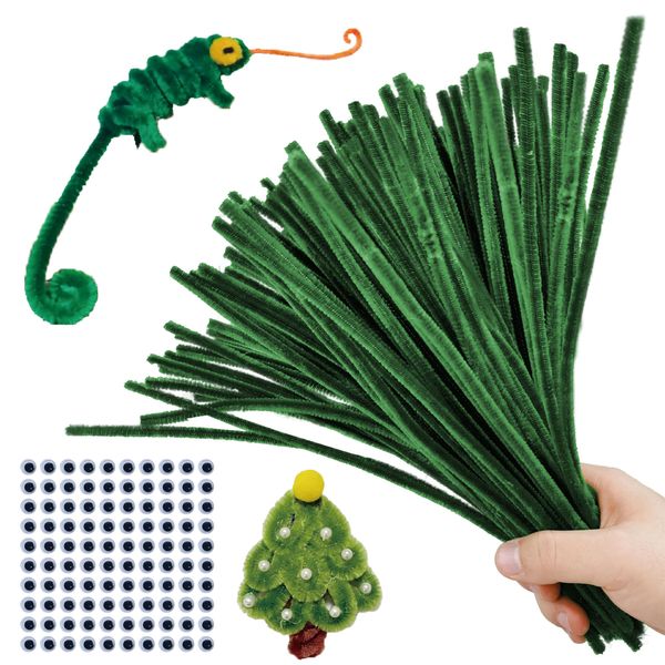 AHUIFT 100PCS Pipe Cleaner Craft Thicker Chenille Stems with Wiggle Googly Eyes Self Adhesive DIY Art Supplies Bulk Decorations for Kids and Toddlers