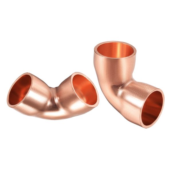 DTGN 2pcs 16mm (ID) 90 Degree Copper Pipe Fitting for Water Pipe System Copper Elbow Adapter Coppertone