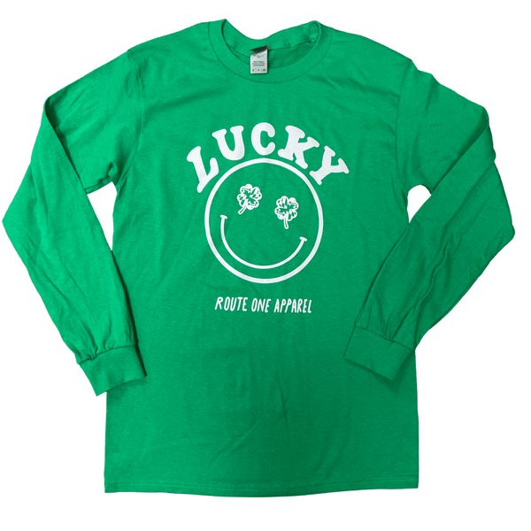 Lucky Smiley Face (Irish Green) / Long Sleeve Shirt - Large / Green