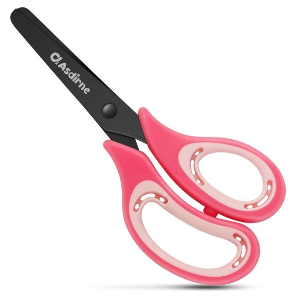 Asdirne Kids Scissors, Safety Children Scissors, Craft Scissors with Blunt Tip Stainless Steel Blades and Soft Grip, Great for Home and School, Pink, 13.5cm