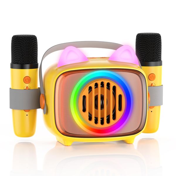 Mini Karaoke Machine for Kids, Portable Bluetooth Speaker with 2 Wireless Microphones, Toys Gift for Girls and Boys Birthday Party Gifts for Toddlers Teen 4, 5, 6, 7, 8, 9, 10+ Year Old