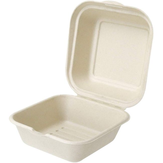 Strix Design SD-725 Bagasse Mold Square Food Pack 25 Pieces 16 x 15 x 8 cm Brown Water Resistant Oil Resistant Microwave Safe Eco Friendly Take Out Commercial Disposable Unbleached