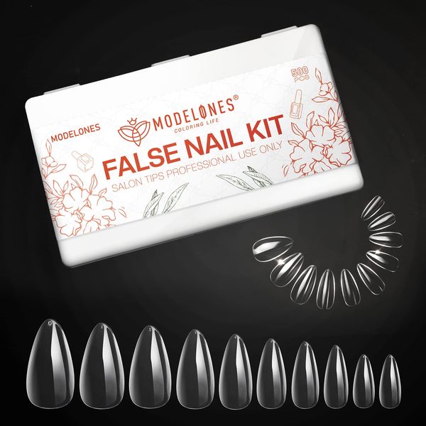 Modelones False Nail Tips, Clear Nail Parts, For Exercises, Large Capacity, 500 Pcs/10 Sizes