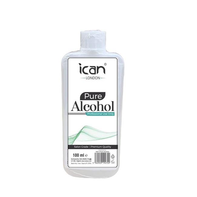 ican 100% Pure Alcohol For Nail Gel Polish Prep & Wipe Residue Cleanser, Disinfectant 100ml