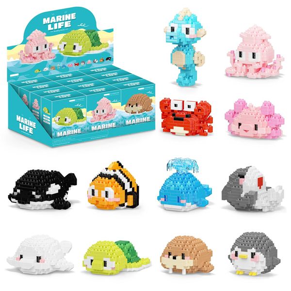 libergarden Ocean Animal Building Blocks, 12 Styles Micro Mini Party Favor Building Sets, STEM Toys for Birthday Party Gift, Prize, Goodie Bags, Cake Topper, Ages 6+