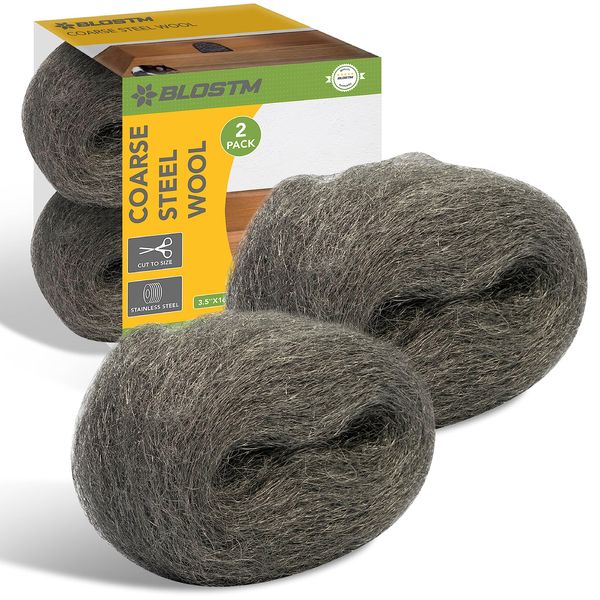 BLOSTM Coarse Steel Wool Mice - Wire Wool Pads for Removing Rust, Cleaning, Polishing Metals and Woods in the Home & Blocking Holes from Rodents for Pest Control 16ft - Pack of 2