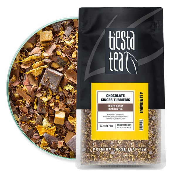 Tiesta Tea - Chocolate Ginger Turmeric | Spiced Cocoa Rooibos Tea | Premium Loose Leaf Tea Blend | Non-Caffeinated Tea | Make Hot or Iced Tea & Brews Up to 200 Cups - 16 Ounce Resealable Bulk Pouch