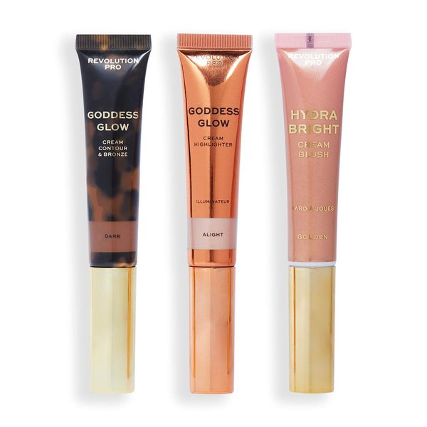 Revolution Pro Cream Face Wand Trio, Cream Contour, Blush And Highlighter Makeup Set, Vegan And Cruelty-Free, Dark, 1x12ml, 2x15ml