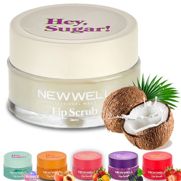 NEW WELL Lip Scrub Lippen Peeling - Intensive Feuchtigkeit, Vegan, 100% Natürlich, Tierversuchsfrei (Coconut)