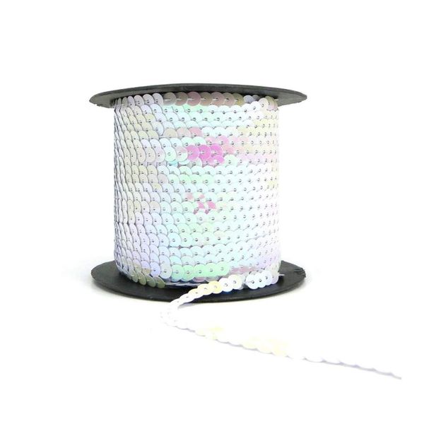 Sequin Trim Sequins Ribbon 6mm Strung Metallic Shiny Flat Sequins Paillette Spangle Sequin String for Embellishment Sewing Arts Crafts Fancy Dress Decoration (AB White - 5 Meters)