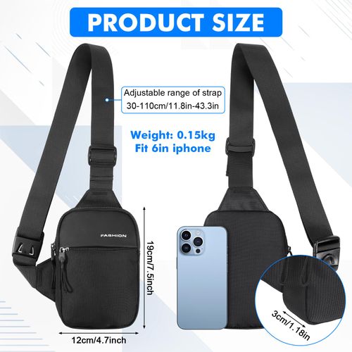 Hejo Sling Crossbody Bag, Men's Shoulder Bag, Waterproof Chest Bag, Shoulder Bag for Men, Boys, Women, Shoulder Chest Bag for Outdoor Hiking (Black), s, S