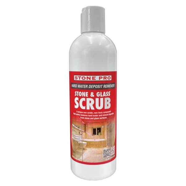 Stone Pro Stone and Glass Scrub - Hard Water Stain Remover - Remove Spots on Glass, Natural Stone, Quartz, & Metal Fixtures (Pint)