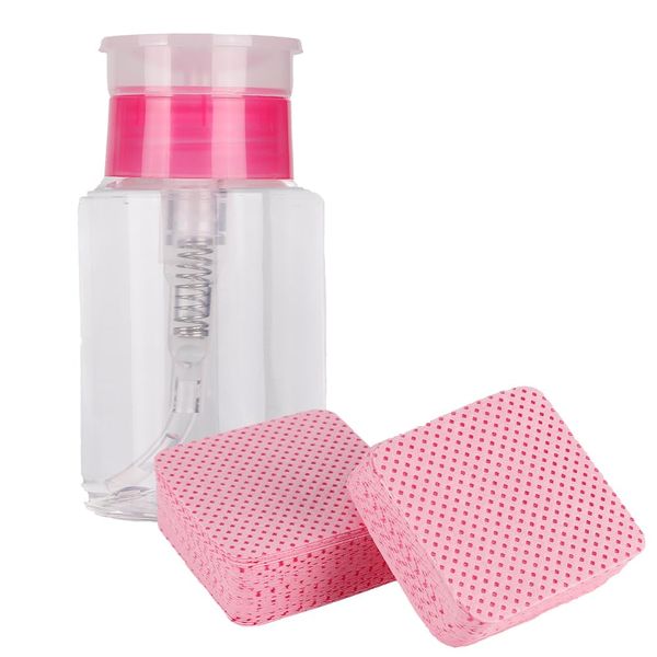 1200pcs Nail Wipes 180ml Empty Pump Bottle Set Nail Cleaner Bottles Adhesive Cleaning Pads, Lint Free Flexible Cotton Nail Wipes Pink for Home Nail Salon and Hairdresser