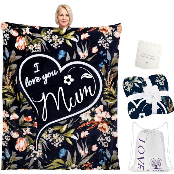 ButterTree Mothers Day Gifts for Mum from Daughter, Extra Soft Mum Throw Blankets Presents for Women | 365 GSM | Special Cute Bed Cover for Her | 165x127 cm (Flowers)