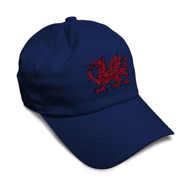 Soft Baseball Cap Wales Flag Dragon Seal Embroidery Europe Wales Flag Dragon Seal Embroidery Twill Cotton Dad Hats for Men & Women Navy Design Only