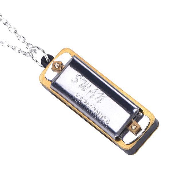 Harmonica Necklace, Mini Harmonica, 4 Hole 8 Tone Harmonica Portable Small Harmonica Necklace Pendant Harmonica for Kids Beginner(Silver)