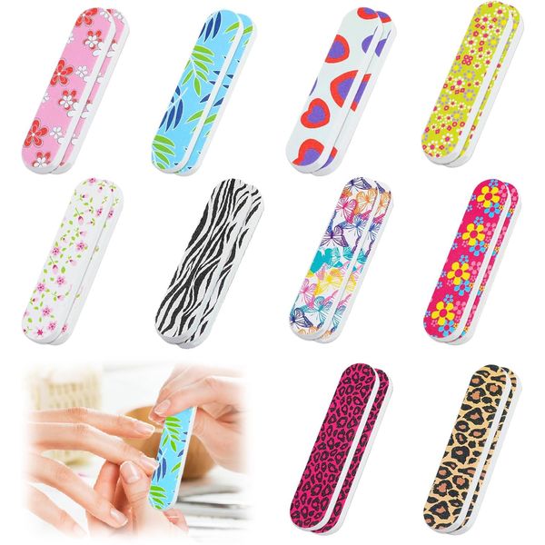 YJDM Professional Nail Files, 20PCS Double Sided Mini Emery Board 180/240 Grit Washable Nail Files, Colorful Floral Fingernail Buffering Files Manicure Tools Nail Styling Tools Pet Grooming Tools