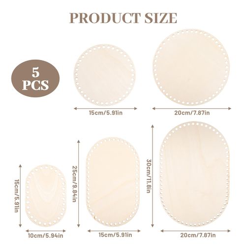 5Pcs Wooden Basket Bottom, 5 Sizes Oval Circle Blank Crochet Basket Wood Base, Basket Making Supplies Basket Bottoms for Crochet Base, Basket Weaving Supplies Knitting Basket
