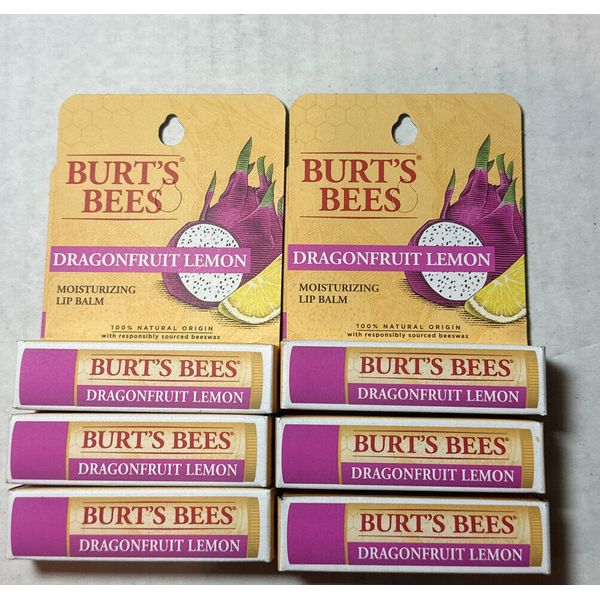 ⚡️Burt's Bees Dragonfruit Lemon 100% Natural Moisturizing Lip Balms ( Lot Of 6)