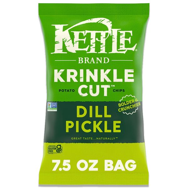 Kettle Brand Potato Chips Krinkle Cut Dill Pickle, 7.5 Oz